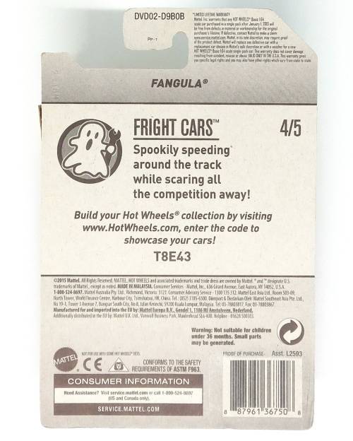 HotWheels FANGULA - Fright Cars - Long Card USA Only Released - DVD02-D9B0B Treasure Hunt 2015