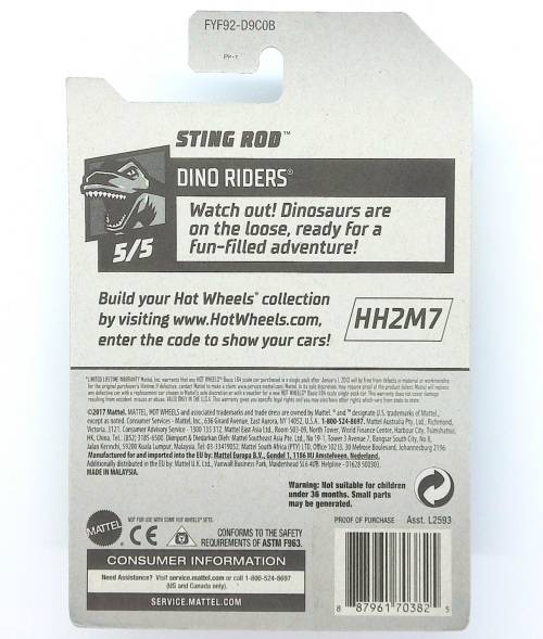 HOT WHEELS STING ROD DINO RIDERS - Long Card Released USA Only  - FYF92-D9C0B Treasure Hunt 2018