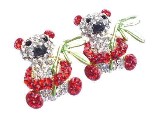 Diamante encrusted Panda Bear earrings - 29mm X 23mm - in an organza gift bag