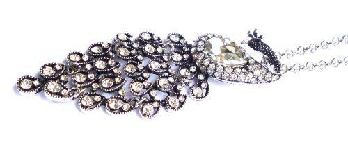 Tibetan Silver  diamante swan pendant on a long necklace - in an organza gift bag