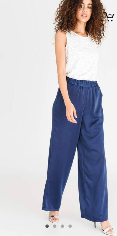 Edit Collection Wide Leg Satin Pants Navy - Size 36