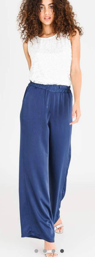Edit Collection Wide Leg Satin Pants Navy - Size 36