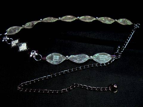 LADIES CHAIN STYLE MESH AND DIAMANTE BELT - GREY