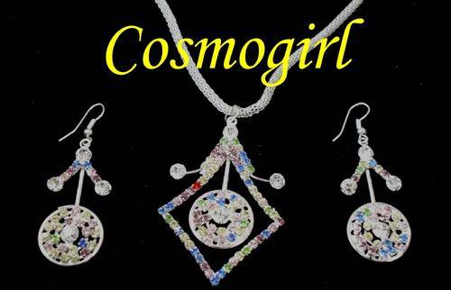 CRAZZZY R1 AUCTION - STUNNING COLOUR DIAMANTE NECKLACE, PENDANT & EARRINGS SET
