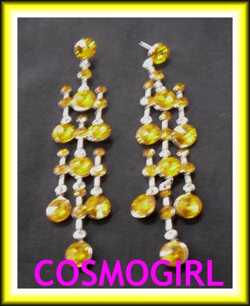 LARGE COLOUR DIAMANTE CHANDELIER EARRINGS - 12cm