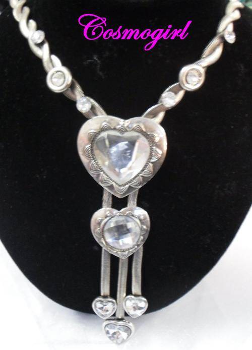 FREE SHIPPING - TIBETAN SILVER NECKLACE WITH DIAMANTE'S