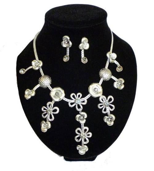 BRIDAL & PROM RANGE - TIBETAN SILVER & DIAMANTE NECKLACE SET
