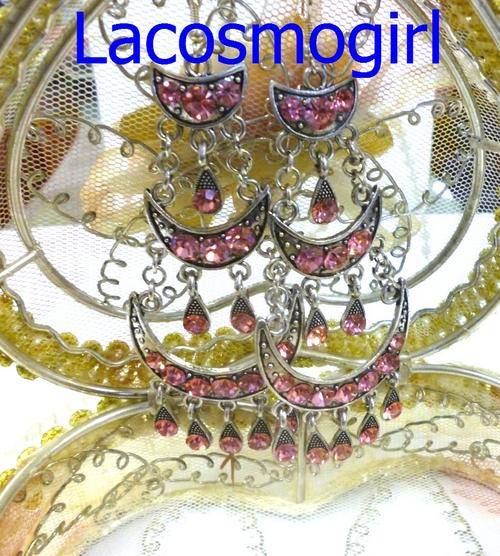 CRAZZZY R1 AUCTION - tibetan silver chandelier earrings with pink rhinestones - 10.5cm