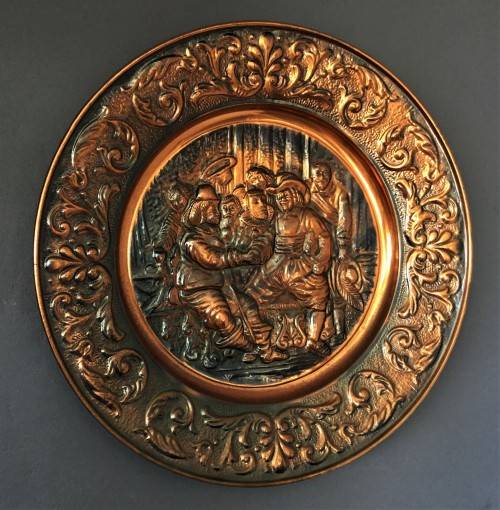 LARGE VINTAGE COPPER-WALL PLAQUE!! *DUTCH OLD-TIME SCENE*