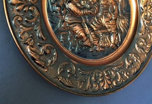 LARGE VINTAGE COPPER-WALL PLAQUE!! *DUTCH OLD-TIME SCENE*