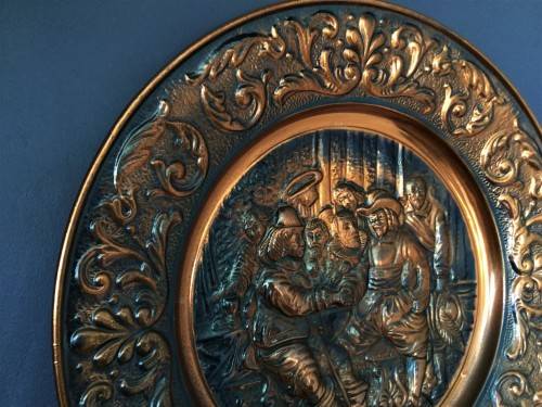 LARGE VINTAGE COPPER-WALL PLAQUE!! *DUTCH OLD-TIME SCENE*