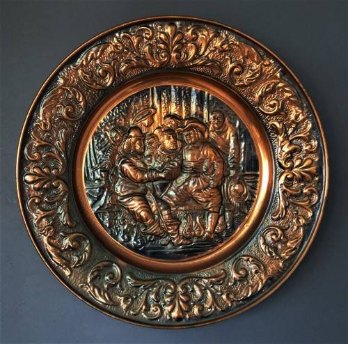 LARGE VINTAGE COPPER-WALL PLAQUE!! *DUTCH OLD-TIME SCENE*
