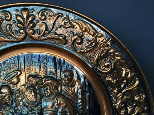 LARGE VINTAGE COPPER-WALL PLAQUE!! *DUTCH OLD-TIME SCENE*