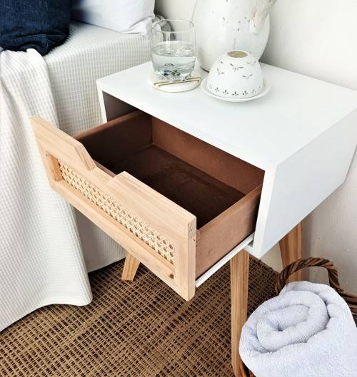 WHITE AND RATTAN/WOODEN MID-CENTURY SIDE TABLES! *RETRO* *RETAIL FOR R1499 each*