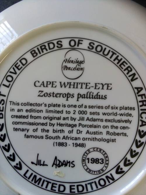 In Excellent Condition Jill Adams(1983) Complete set "Best Loved Birds Of Southern Africa"