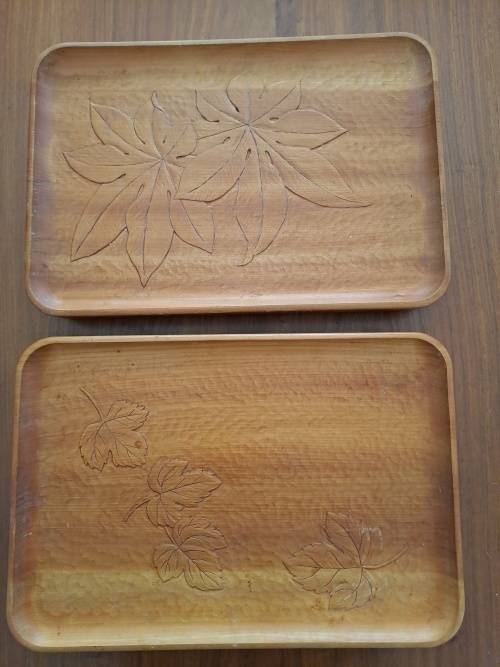 Six Wooden Carved Lap Trays - hand carved