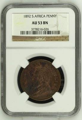 ZAR 1892 Penny... AU53BN... NGC Graded... RARE