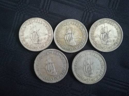 10 x SA 5 shillings... All 1952... As a lot... SILVER!!!