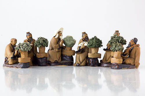 Chinese Mudmen, Bonsai Artists, 5.5x4.5x7cm, unglazed