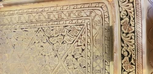 Vintage Etched Indian Brass Tray