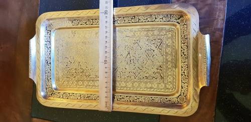 Vintage Etched Indian Brass Tray