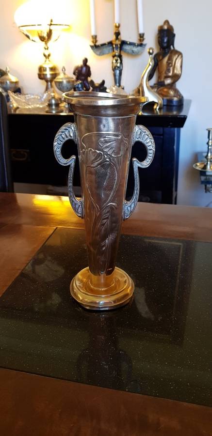 Antique Brass Vase, damaged and repaired