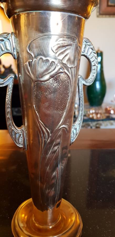 Antique Brass Vase, damaged and repaired