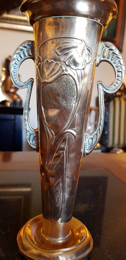 Antique Brass Vase, damaged and repaired