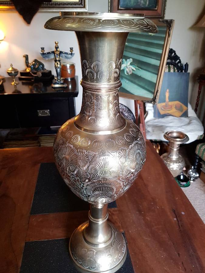 Vintage Large Solid Brass Vase