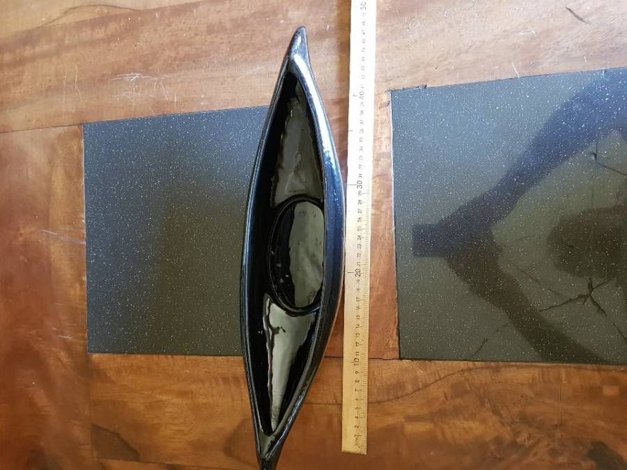 Beautiful Large Black Lucia Ware Boat Vase. Marked