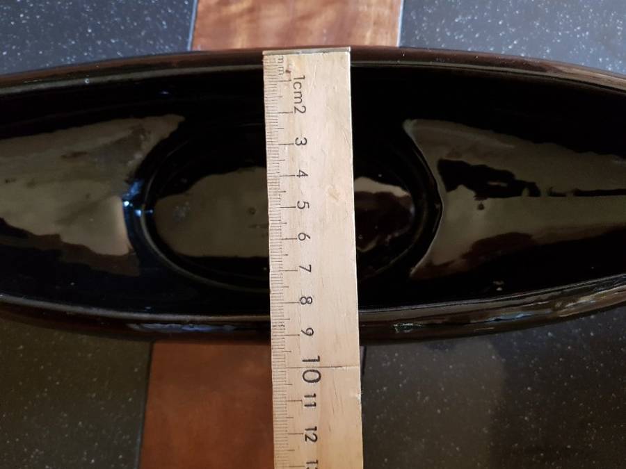 Beautiful Large Black Lucia Ware Boat Vase. Marked