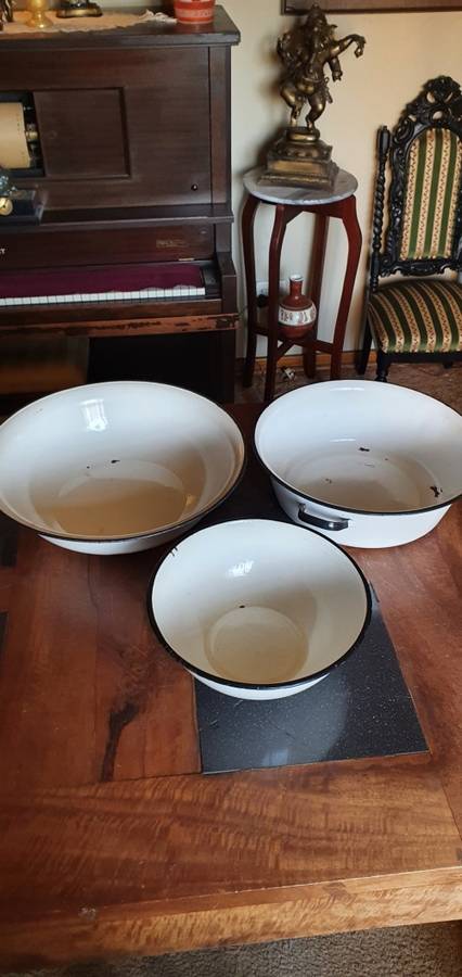Three Large Vintage Enamel Basins