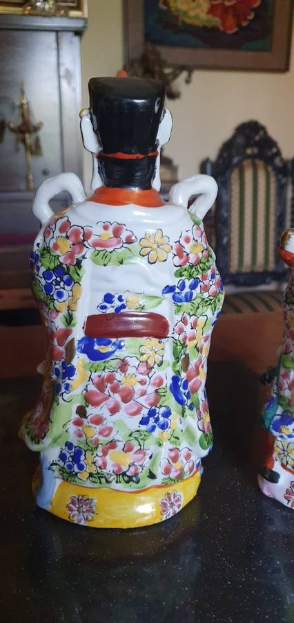 Beautiful Large 24 cm Hand Painted Vintage Fu LU Shou Gods of Happiness, Prosperity and Longevity