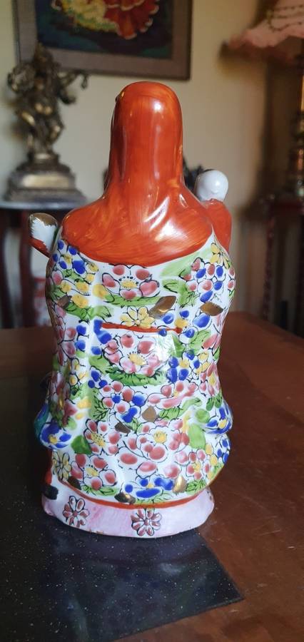 Beautiful Large 24 cm Hand Painted Vintage Fu LU Shou Gods of Happiness, Prosperity and Longevity