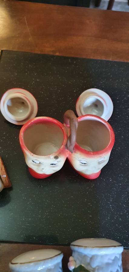 Assorted Salt and Pepper Shakers and Jam Pot