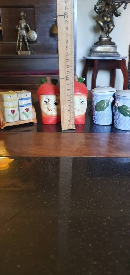 Assorted Salt and Pepper Shakers and Jam Pot