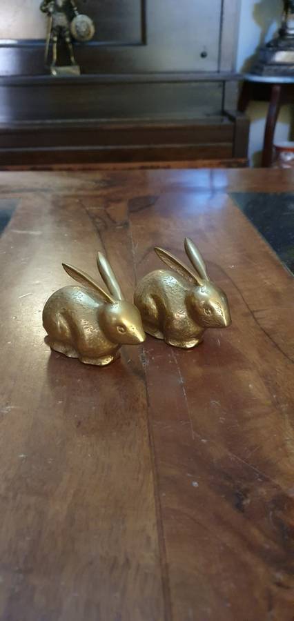 Two Vintage Brass Rabbits.