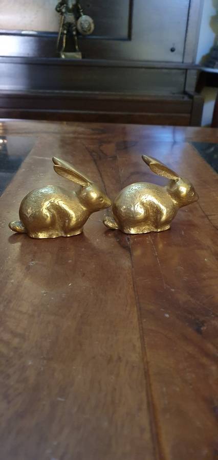 Two Vintage Brass Rabbits.