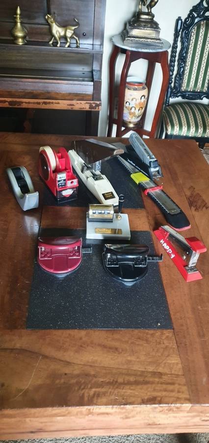 Various Vintage Staplers, Sellotae Rollers & two Paper Punches