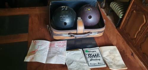 Vintage Bowling Balls in Suitcase