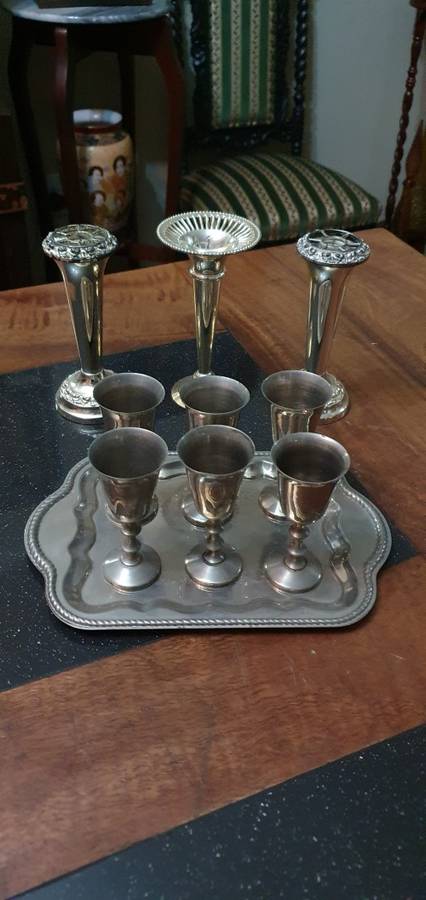 Beautifuil Single Stem Flower Frogs, Elegant Candle Stick Holder Plus Silver Plated Tray & Goblets