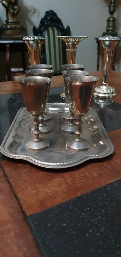 Beautifuil Single Stem Flower Frogs, Elegant Candle Stick Holder Plus Silver Plated Tray & Goblets