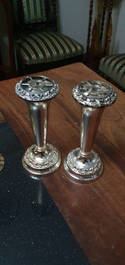 Beautifuil Single Stem Flower Frogs, Elegant Candle Stick Holder Plus Silver Plated Tray & Goblets