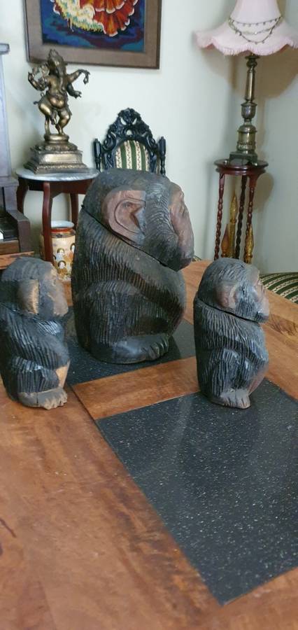 Three Monkey Figurine Containers