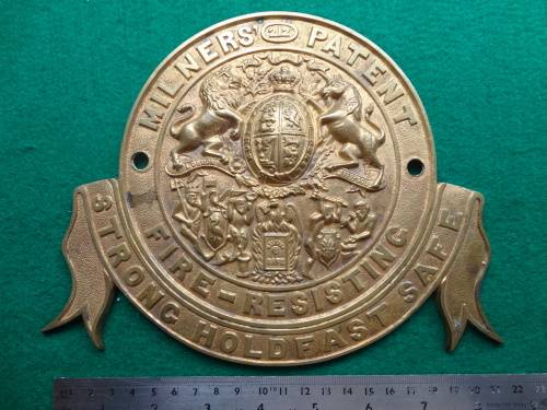 MILNERS SAFE BRASS PLATE - VICTORIAN CROWN - SEE RULER FOR SIZE - POSTNET SHIPPING ONLY