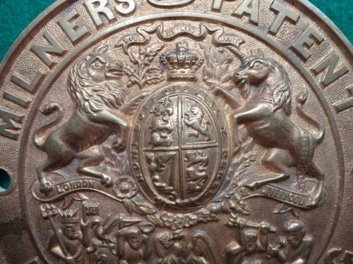 MILNERS SAFE BRASS PLATE - VICTORIAN CROWN - SEE RULER FOR SIZE - POSTNET SHIPPING ONLY