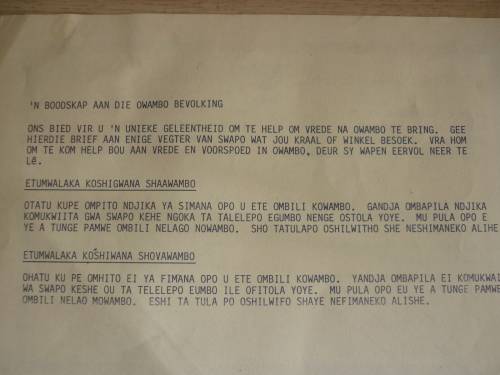 SWAPO SAFE PASS - SIGNED BY BRIG AJM JOUBERT O/C SECTOR 10 - LATER O/C. SPECIAL FORCES -