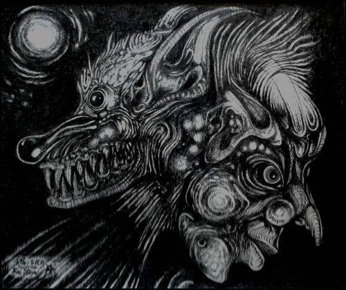 Original Art: `Beware Wolf` by Surrealist Pioneer Ras Steyn [MFA] - Lead Pencil Drawing SALE SALE !!