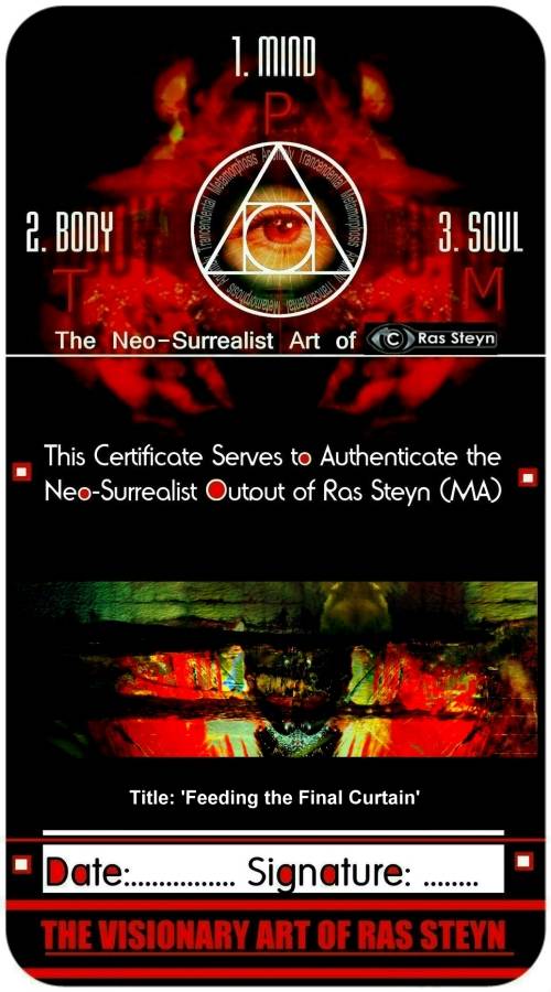 Original Surrealism: `Feeding the Final Curtain I` by Surrealist Pioneer Ras Steyn - Canvas 1/1*