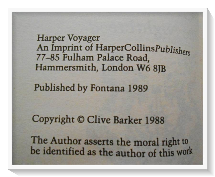 Cabal by CLIVE BARKER - A FONTANA Paperback - 1989 - Condition: B+ to A (Excellent)